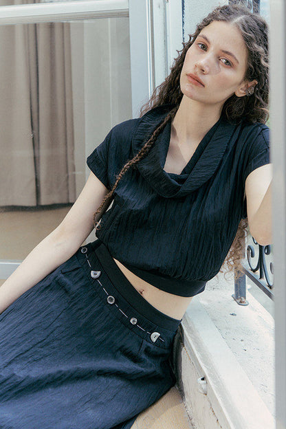 Drape Collar Short Sleeve Shirt