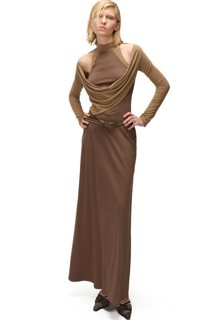 High-Elastic Spliced Pleated Long Dress