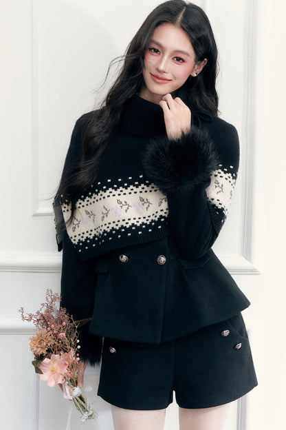 Mantella scialle Fair Isle con lacci