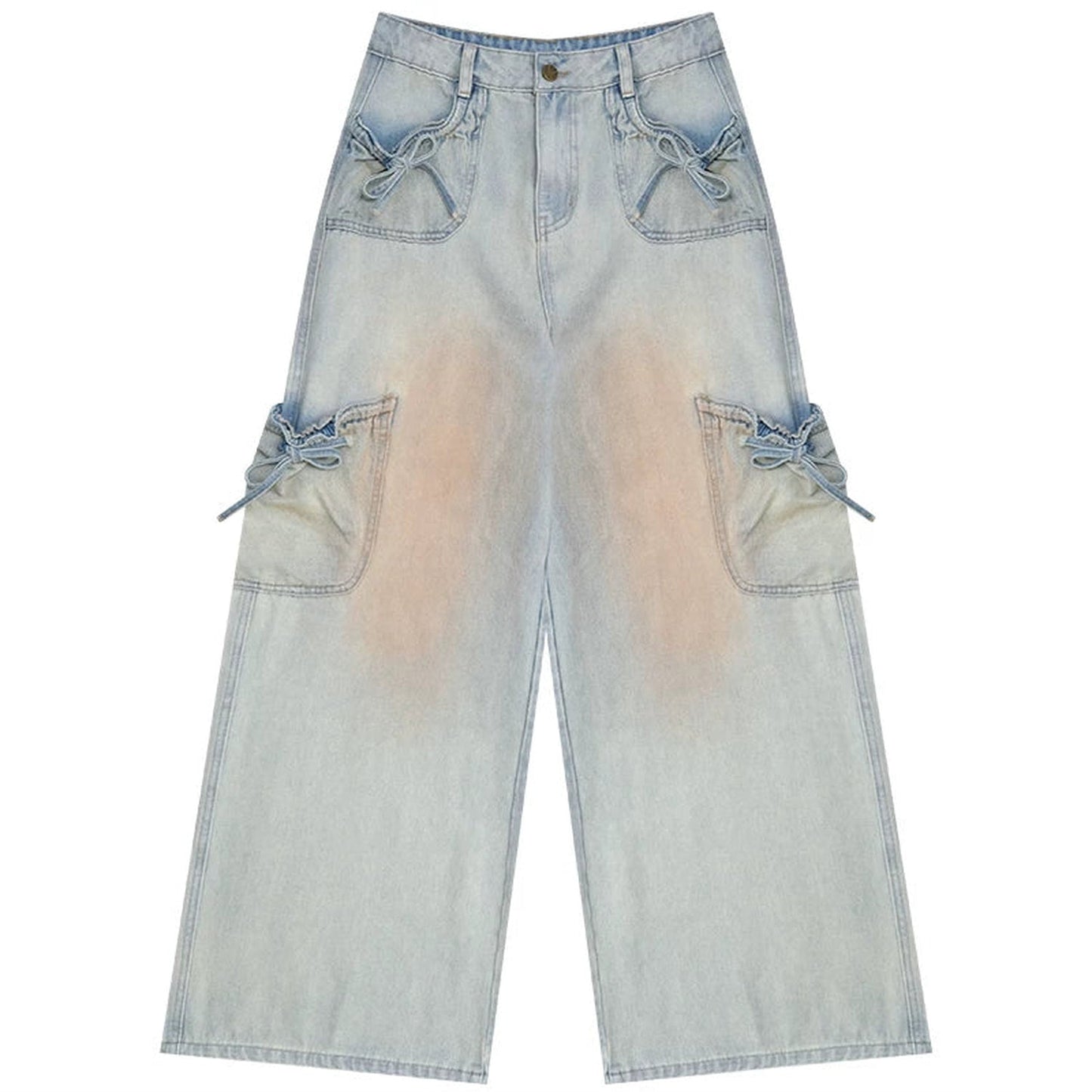 High-Waisted Bow-Knot Wide-Leg Denim Pants
