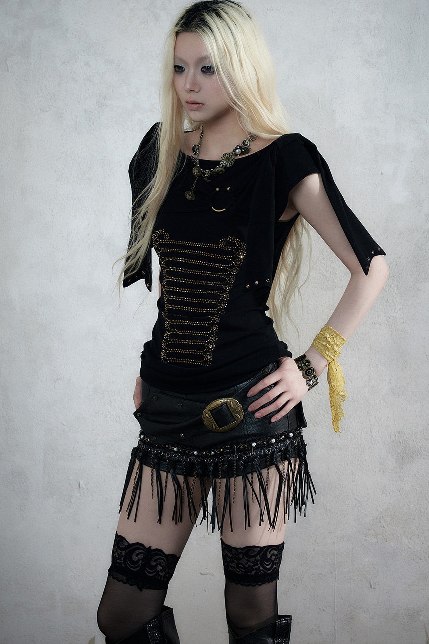 Rhinestone Corset Short-Sleeve Knit Dress