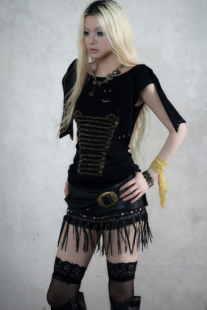 Rhinestone Corset Short-Sleeve Knit Dress