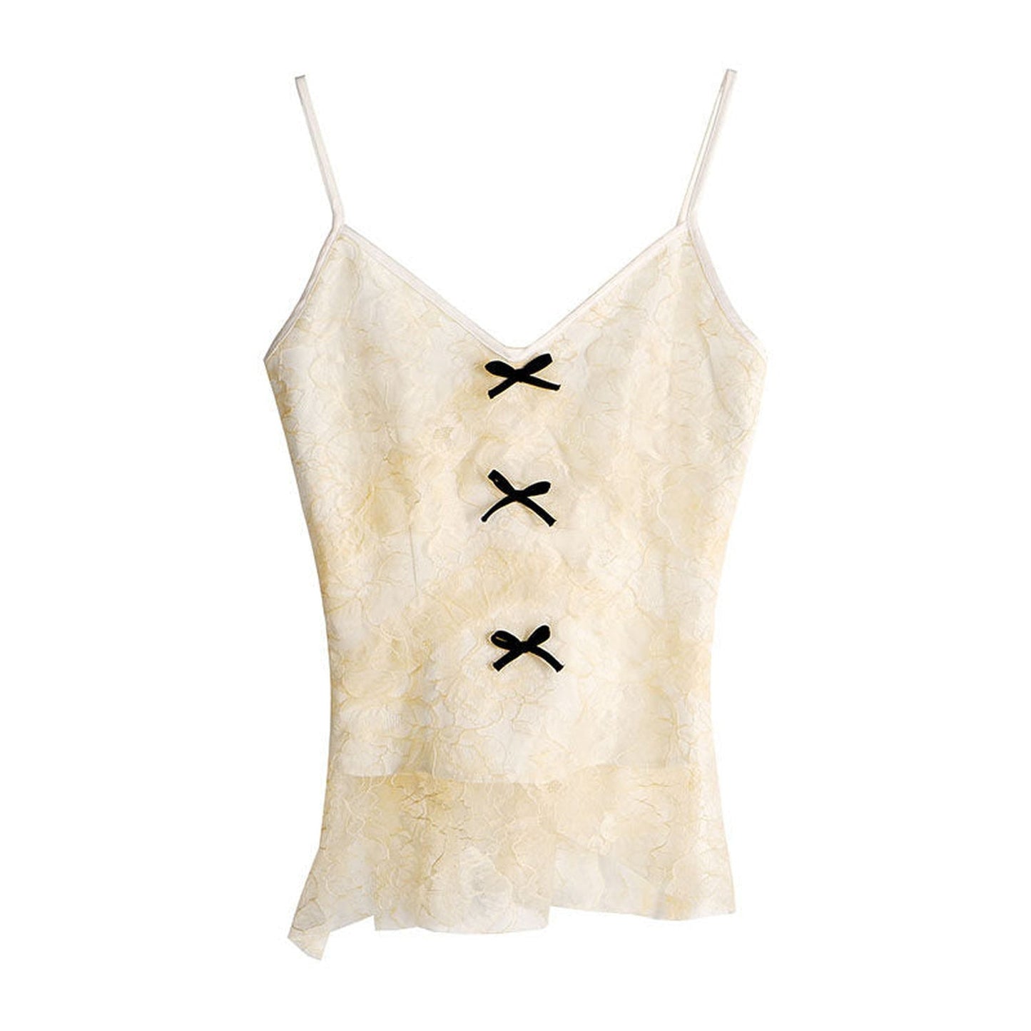 Beige Lace Bow Camisole Set-Up