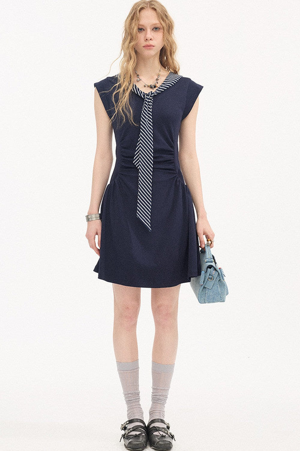V-Neck Flutter Sleeve Dress