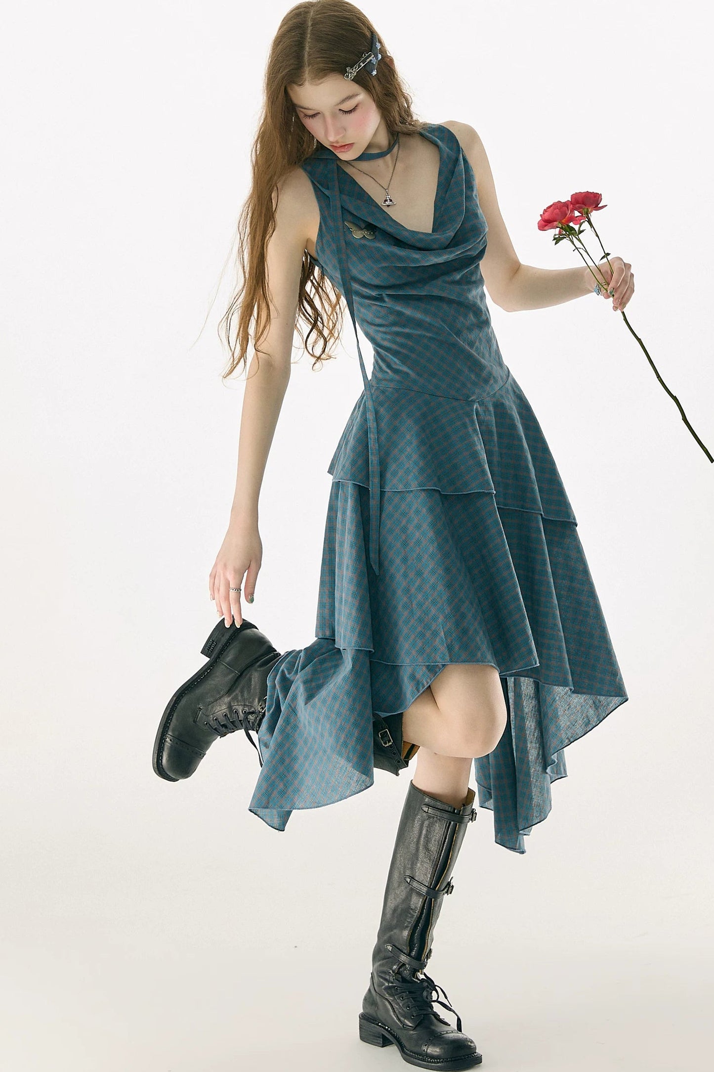 Dark Blue Plaid Swing Dress