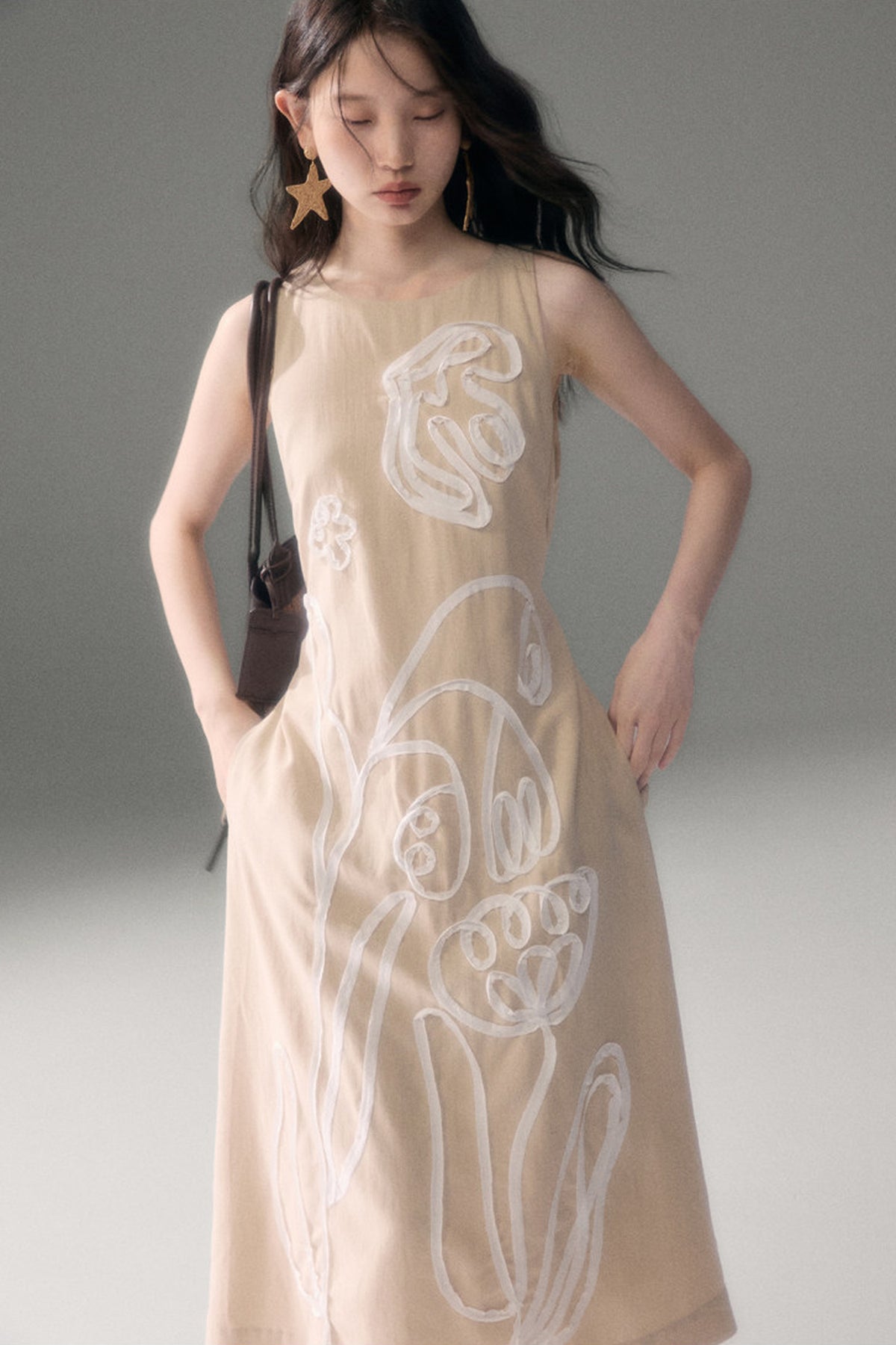3D Floral Bird Tencel Dress