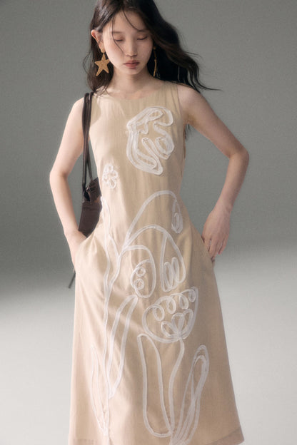 3D Floral Bird Tencel Dress