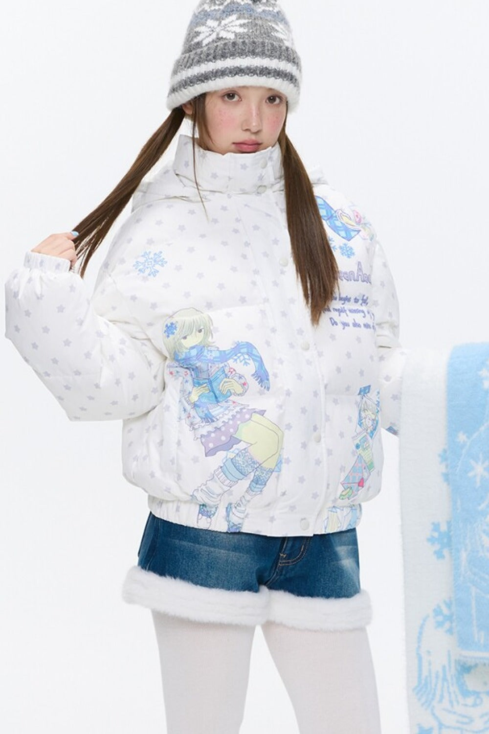 Star Polka Dot Hooded Down Jacket