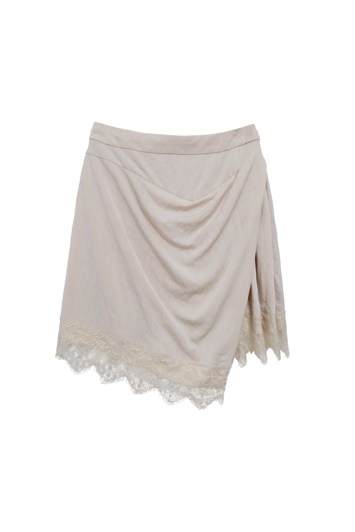 Asymmetrical Pleated A-Line Lace Trim Skirt