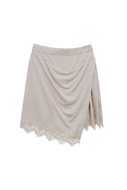 Asymmetrical Pleated A-Line Lace Trim Skirt