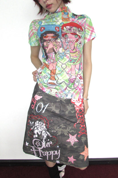Graffiti Camouflage Midi Skirt