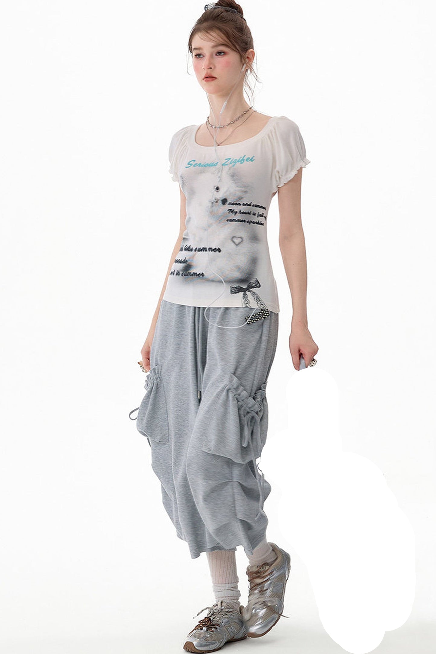 Gray Drawstring Pocket Wide-Leg Sweatpants