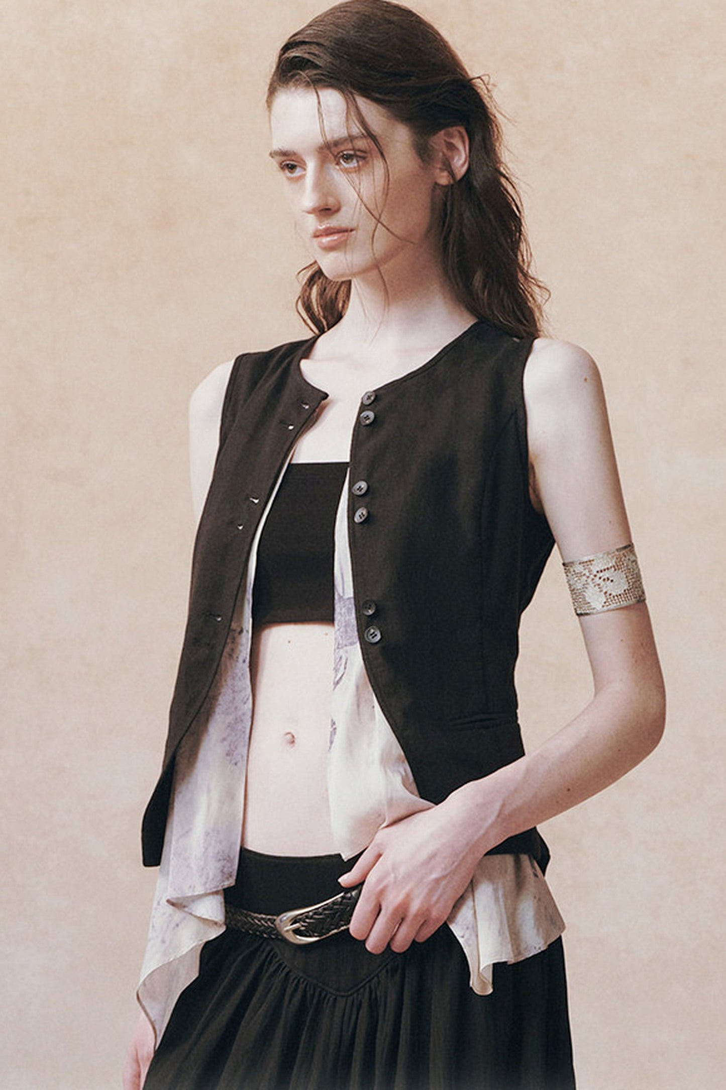 Asymmetric Tie-Up Tencel Ramie Vest