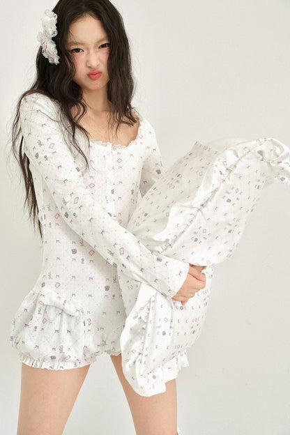 Floral Knitted White Bud Jumpsuit