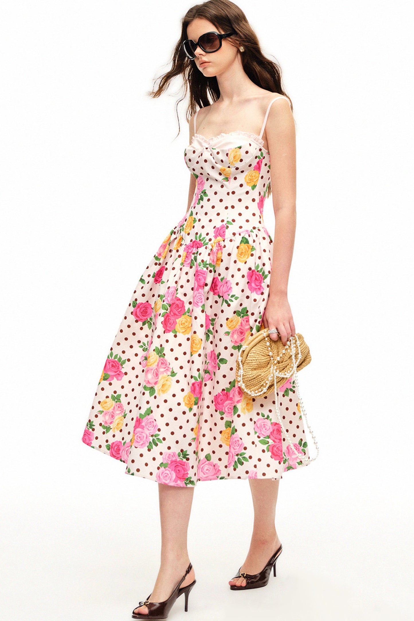 Polka Dot Rose Print Bra Dress Set-Up
