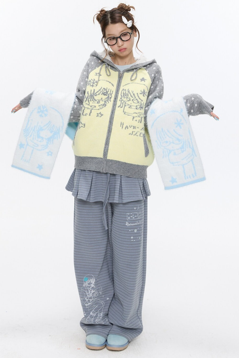 Polka Dot Raglan Zip Sweater