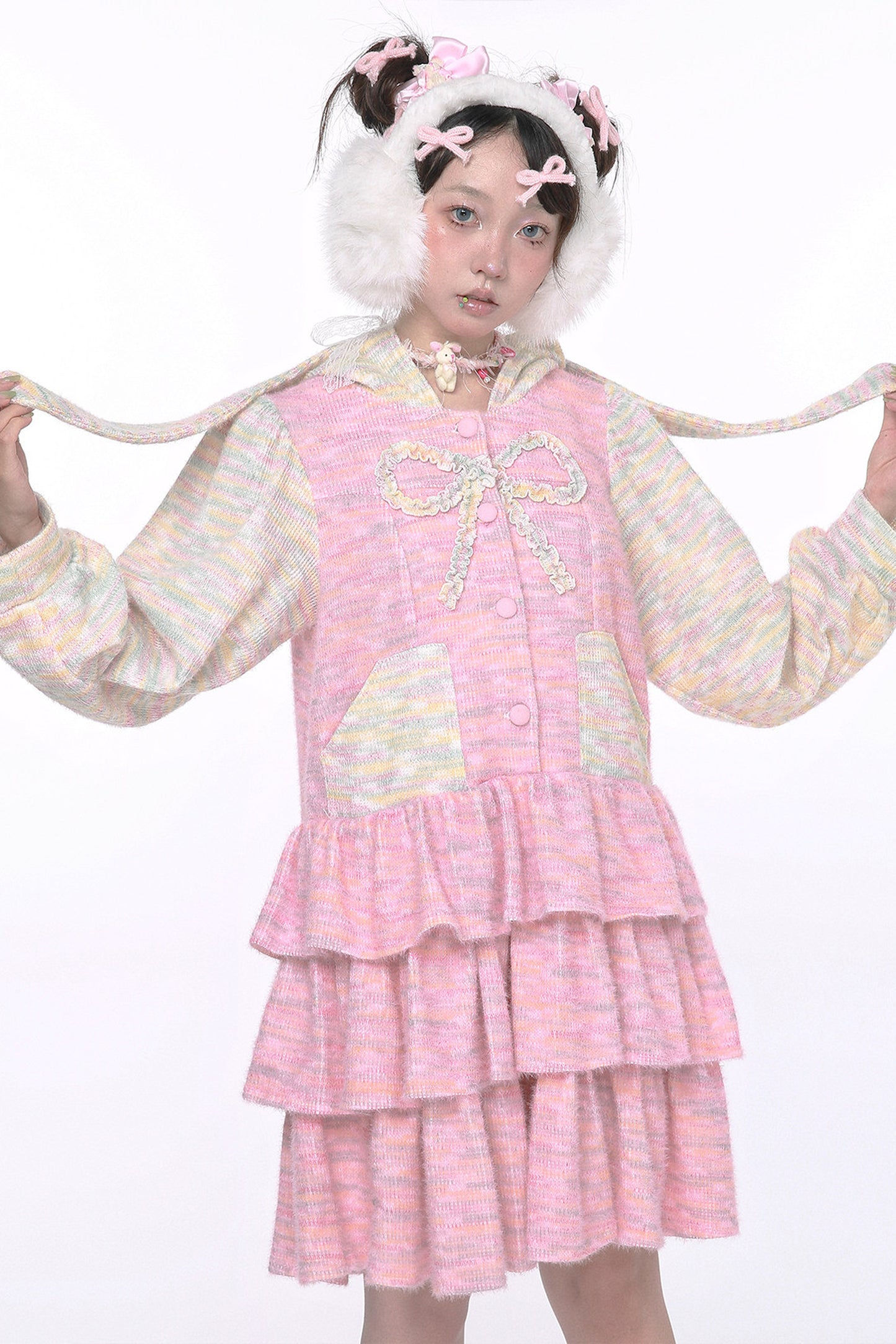 Pinkes Hasenohren-Stufenkleid