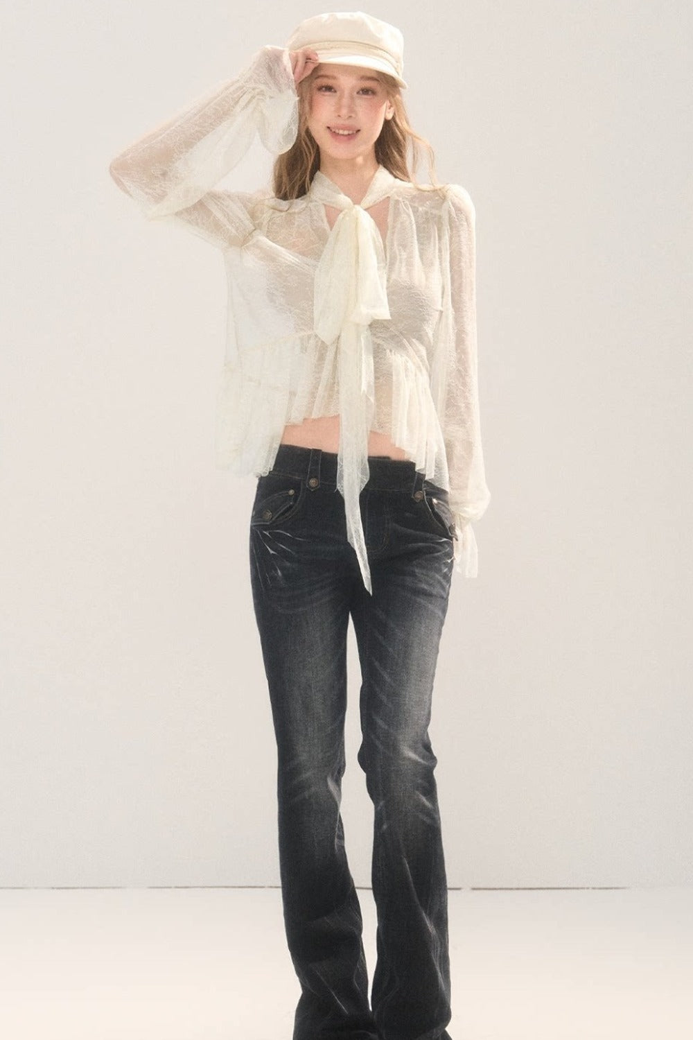 Tie-Neck Lace Blouse