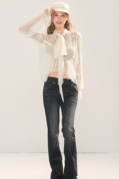 Tie-Neck Lace Blouse
