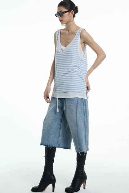 Nautical Striped Lyocell U-Neck Vest