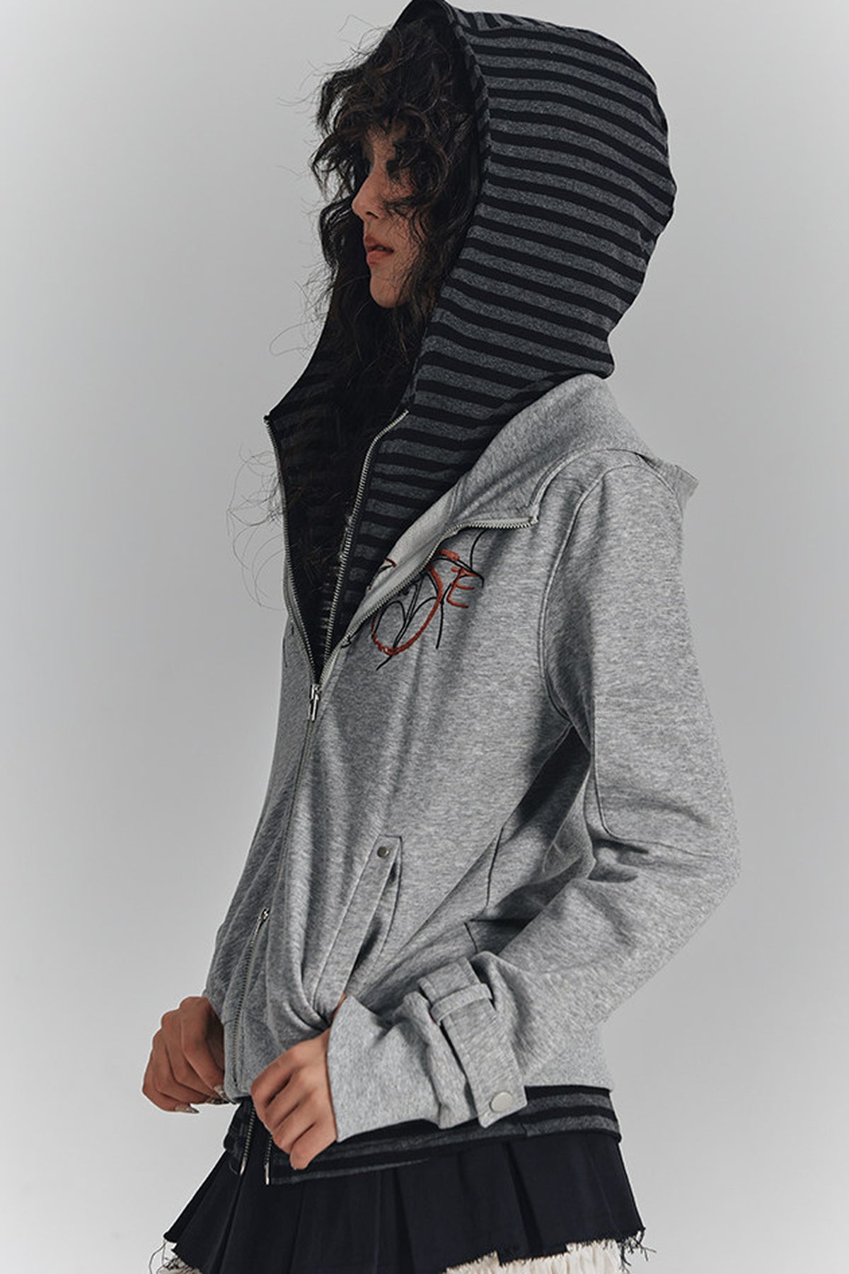 Striped Embroidered Knit Hooded Jacket