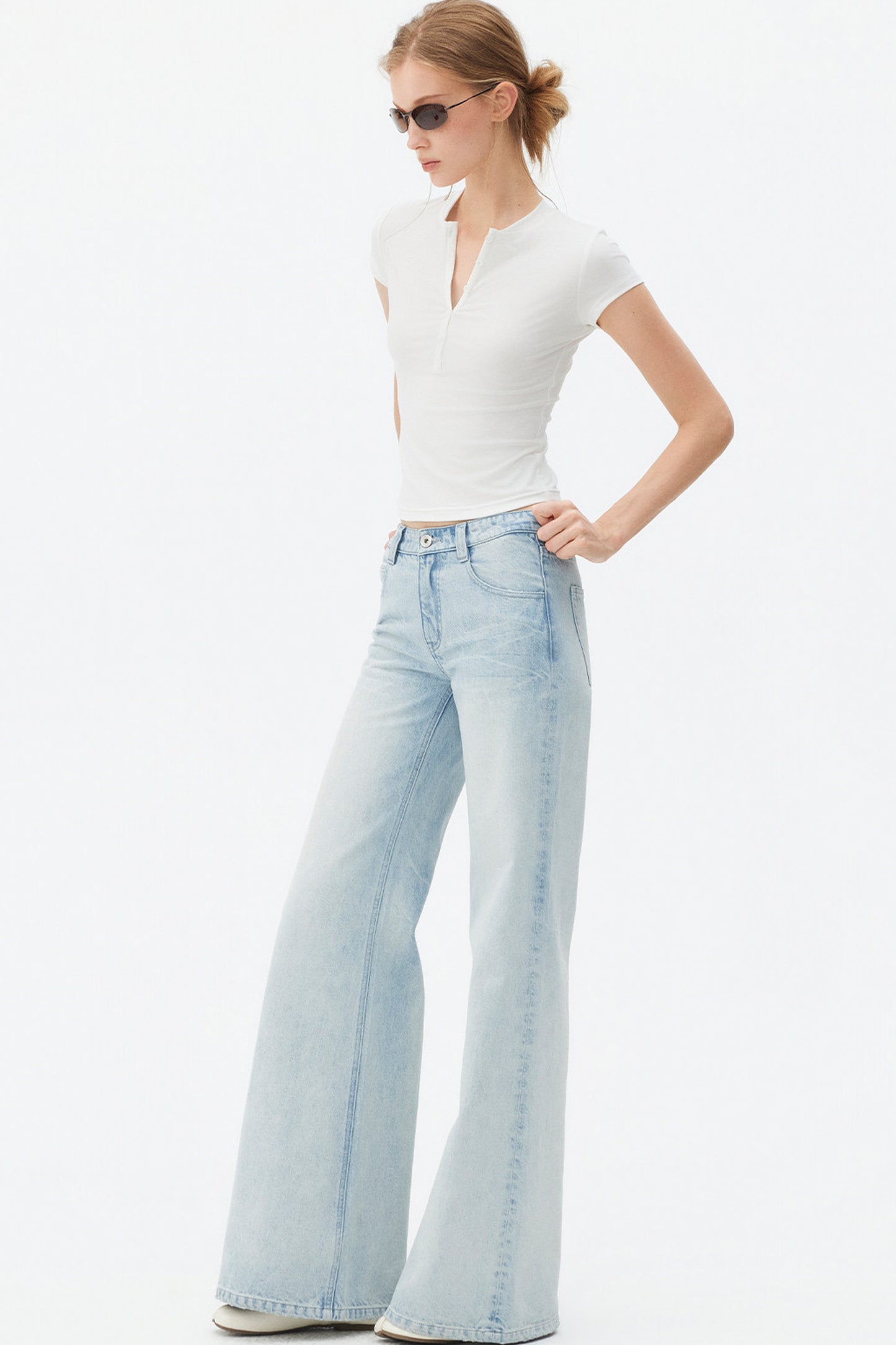 Light Blue Wide-Leg Denim Pants