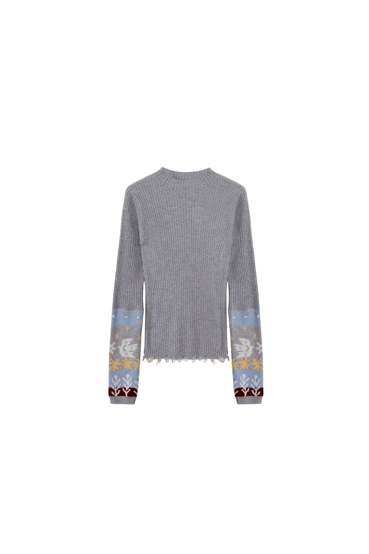 Wool Blend Bird Jacquard Knit Top