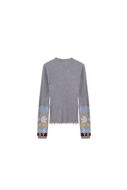 Wool Blend Bird Jacquard Knit Top