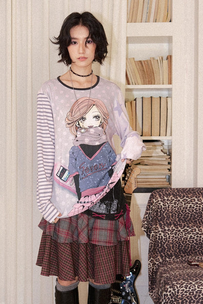 Nana-Porträt-T-Shirt mit lockerem Schnitt und asymmetrischem Colorblocking