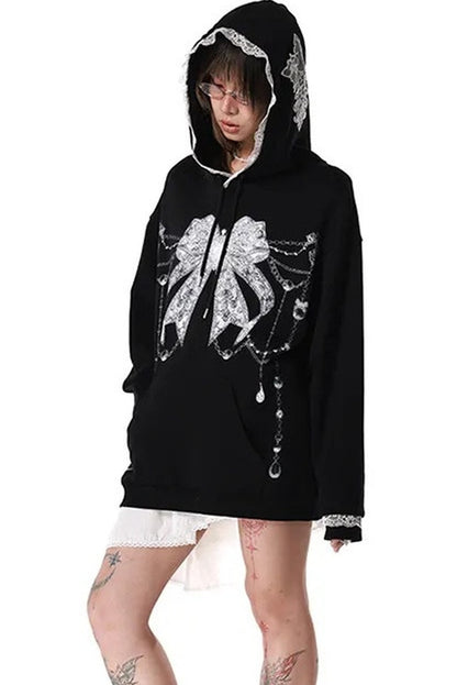 Gothic Lace Trim Cross Bow Sweatshirt