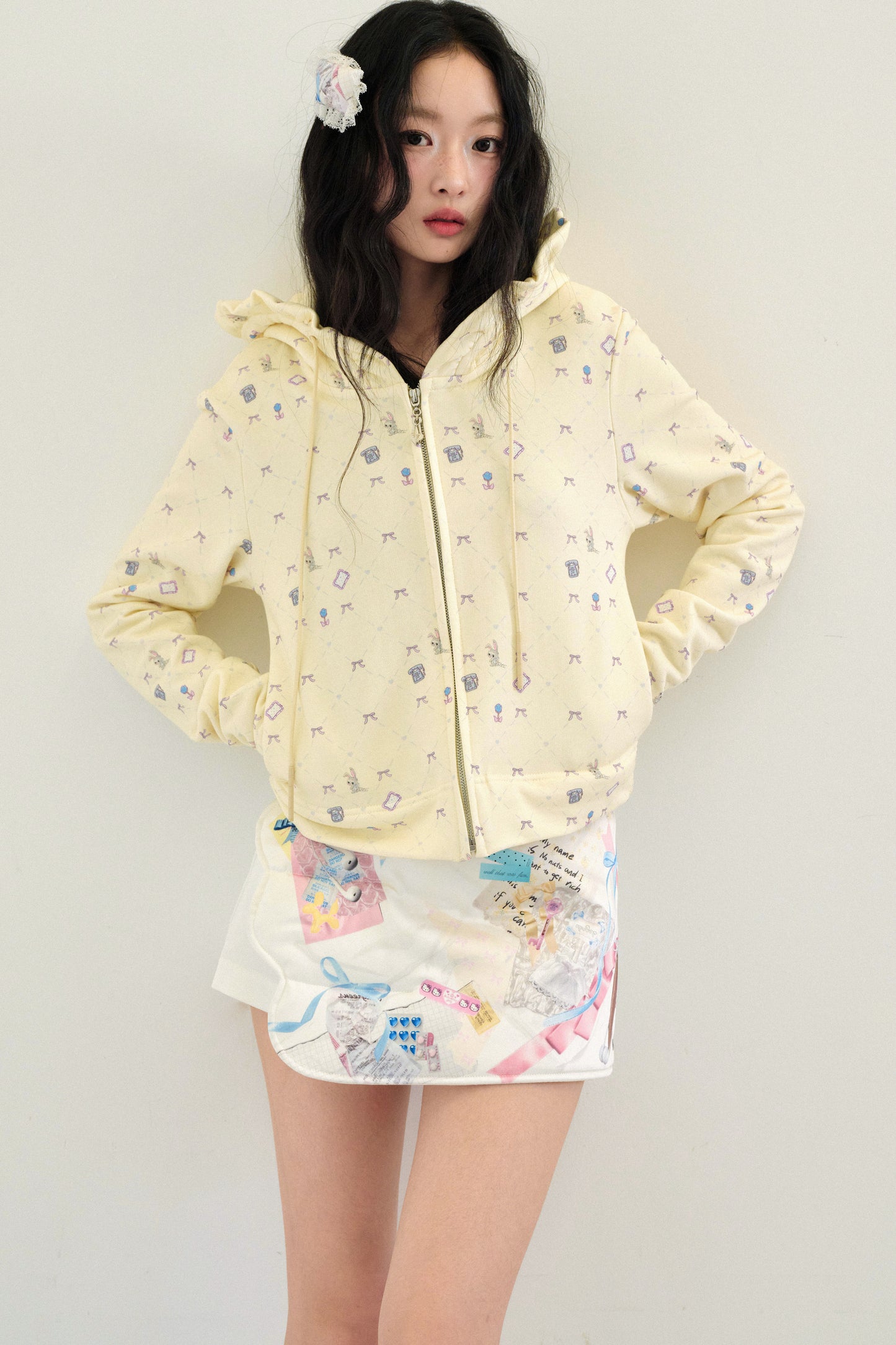 Bunny Print Hooded Sweatshirt Jacket