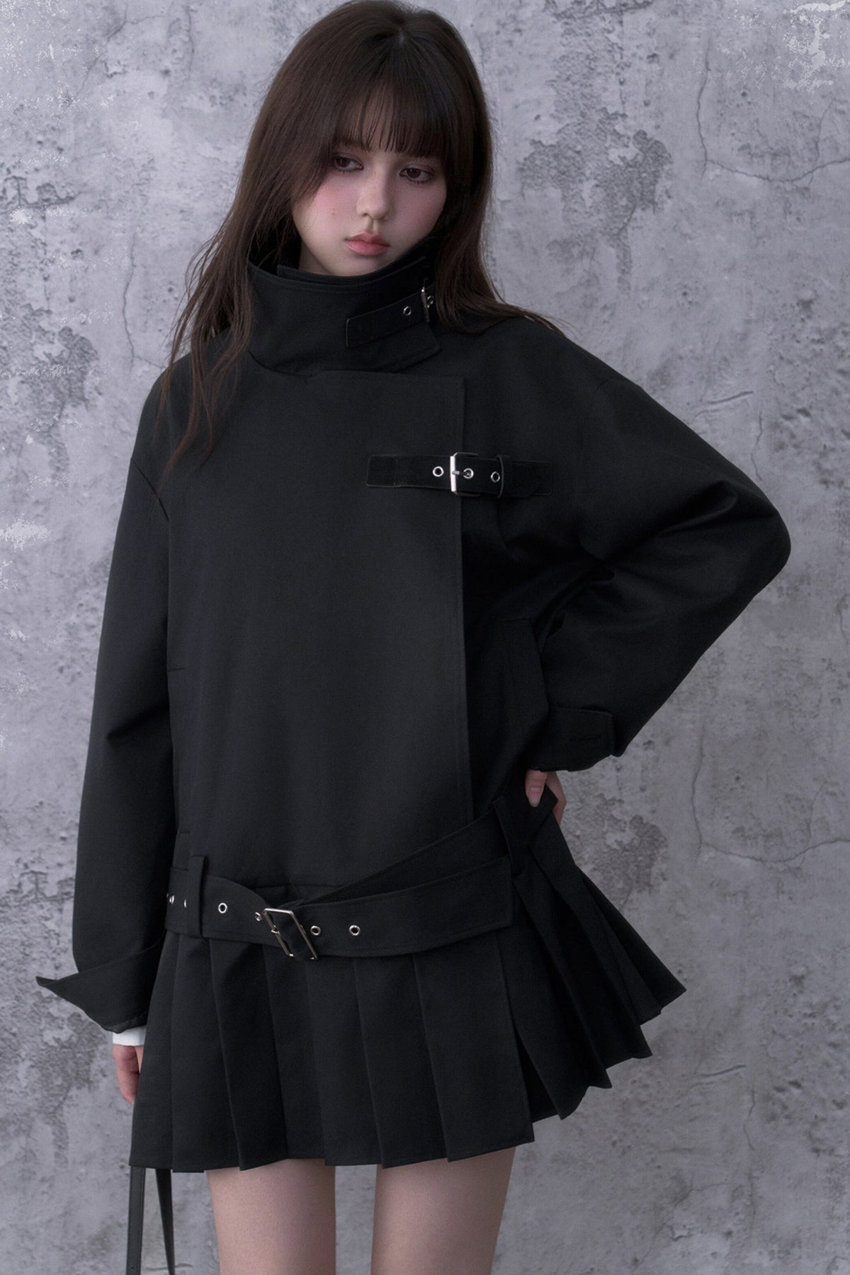 Black Pleated Trench Coat
