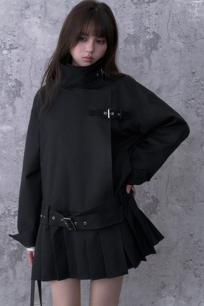 Black Pleated Trench Coat