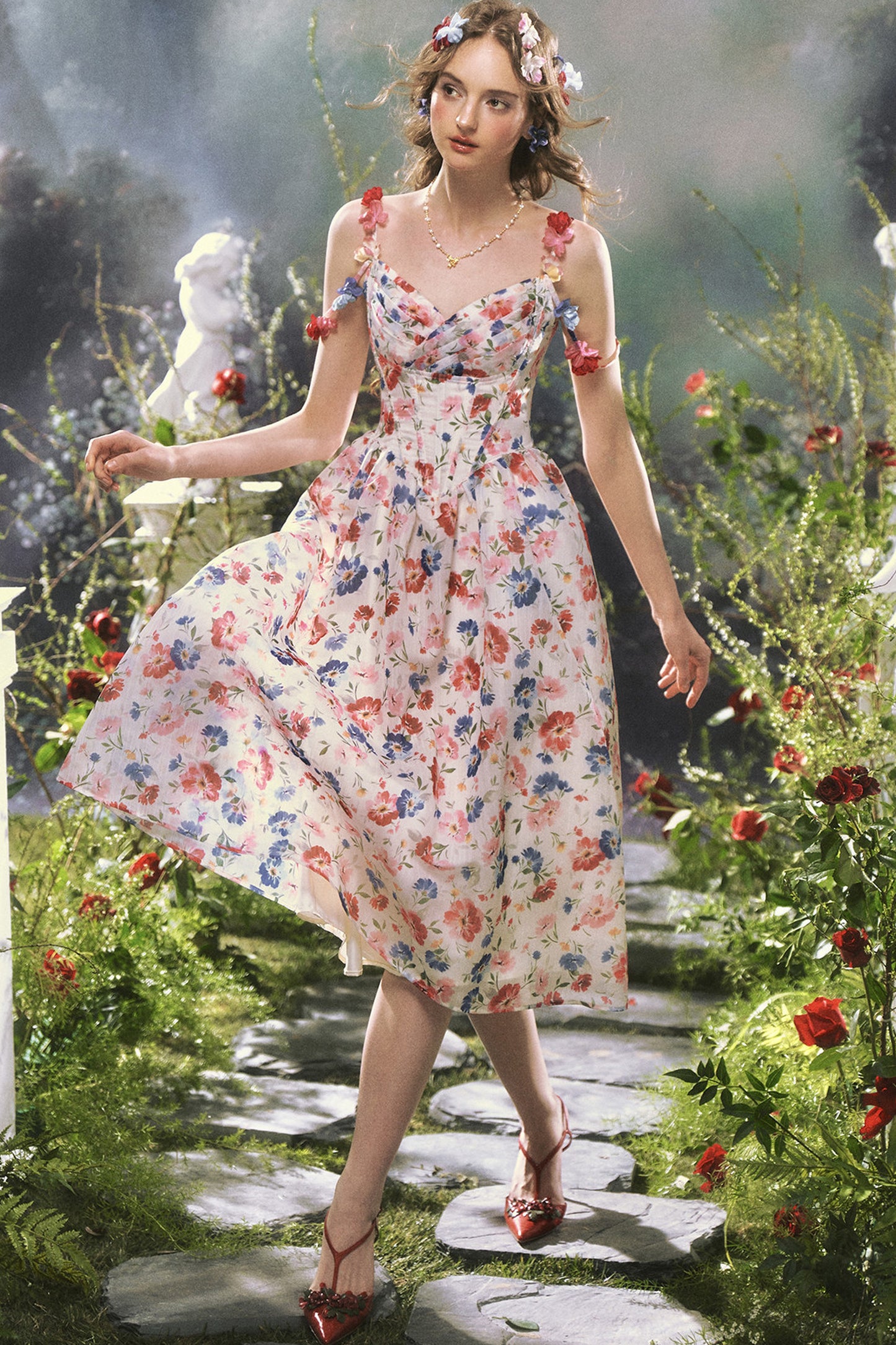 French Romantic Floral Printed Dress