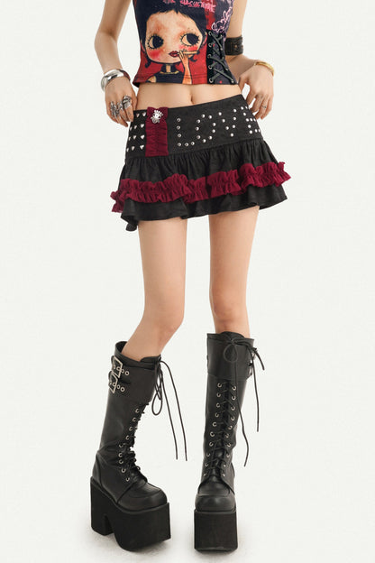 Y2K Graphic Tank Top and Rivet Tiered Skirt Set-Up