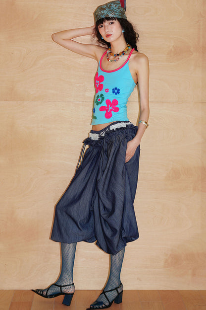 Patchwork Asymmetrical Wide-Leg Pants