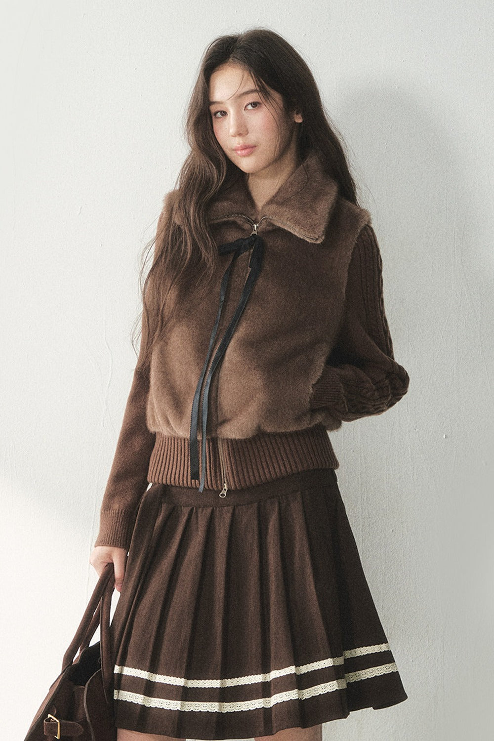 Retro Design Corduroy Pleated Skirt