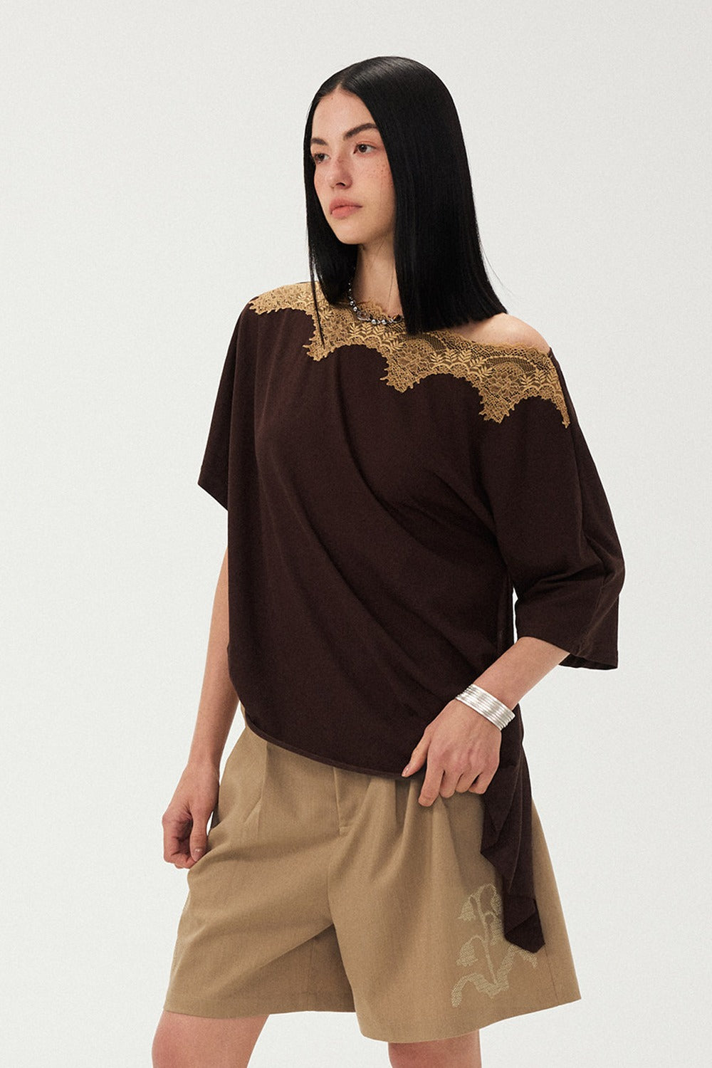 Pleated Coffee Wide-Leg Shorts