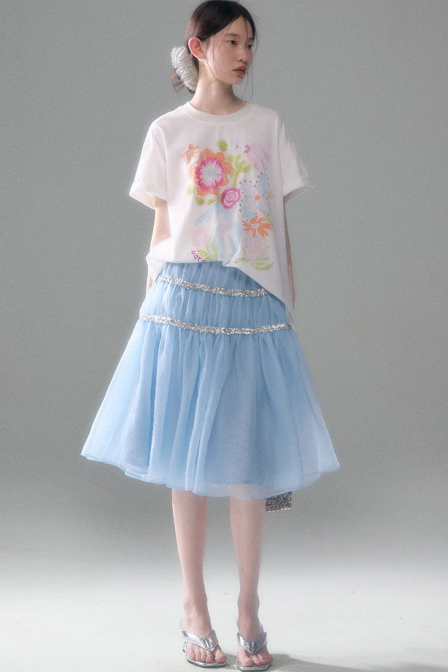 Hand-Painted Floral Bird Embroidered T-Shirt
