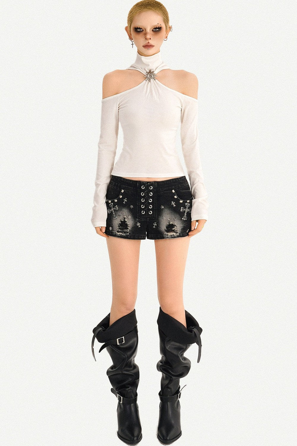Punk Nieten-Jeansshorts