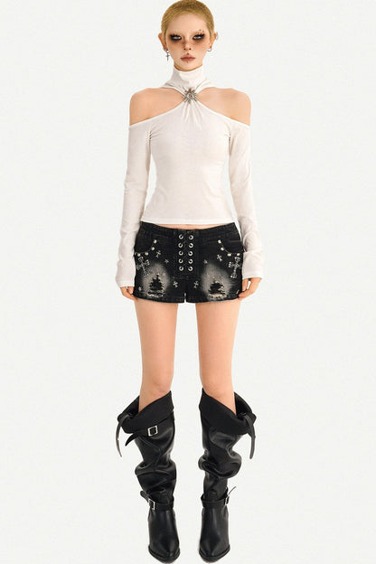 Punk Nieten-Jeansshorts