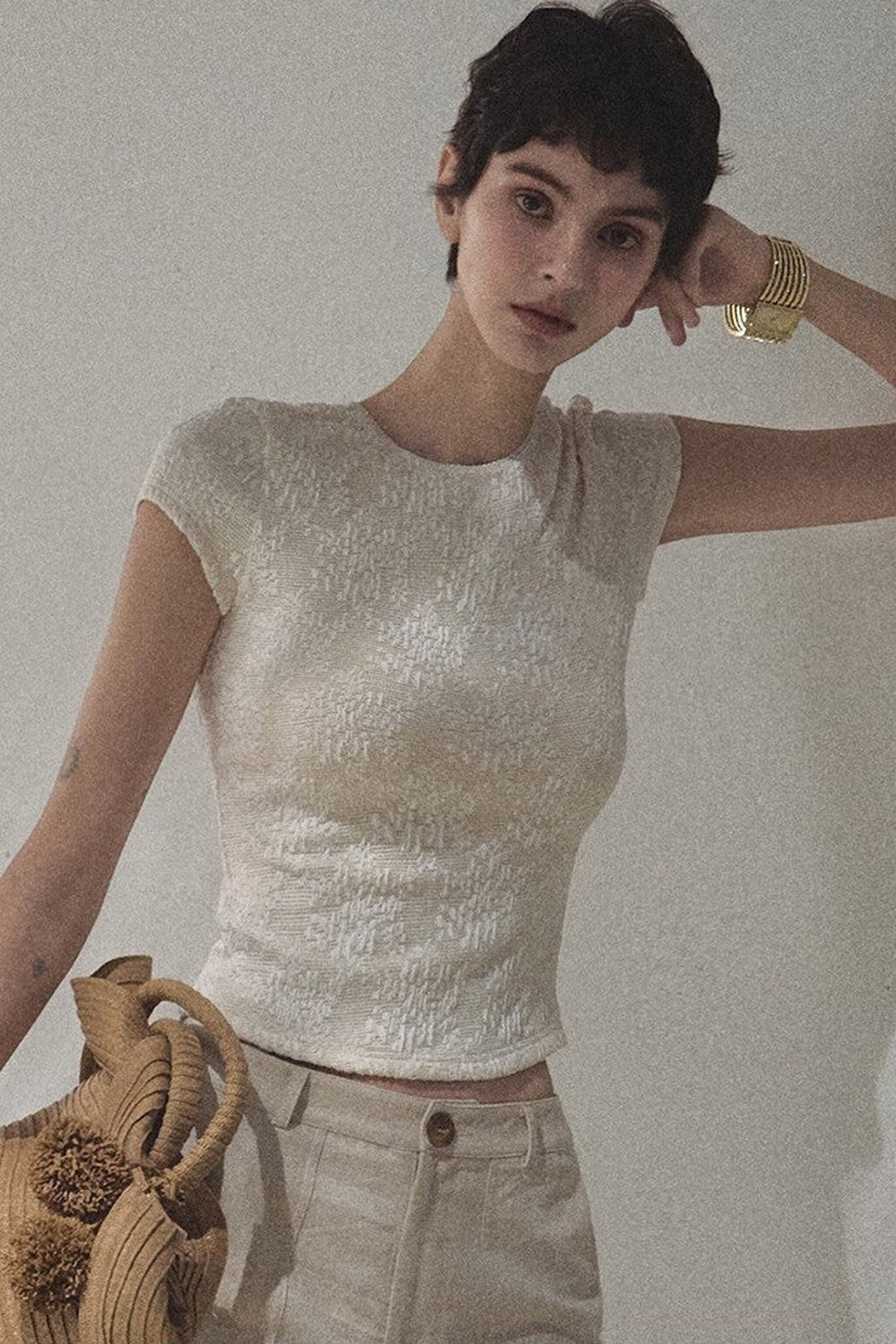Lace Splice Short Sleeve Top
