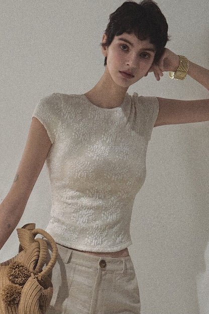 Lace Splice Short Sleeve Top