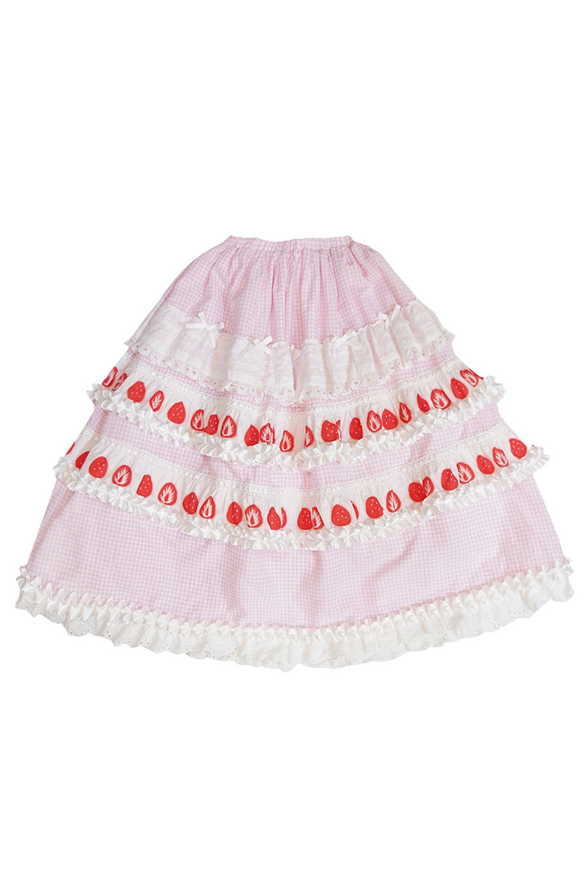 Strawberry Print Lace Tiered Skirt
