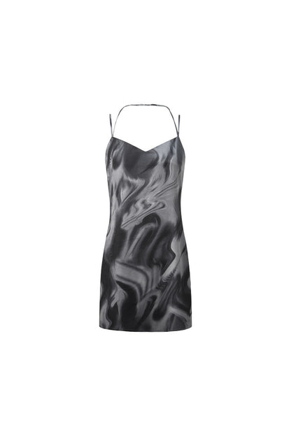 Black Gray Flowing Back Tie Dress
