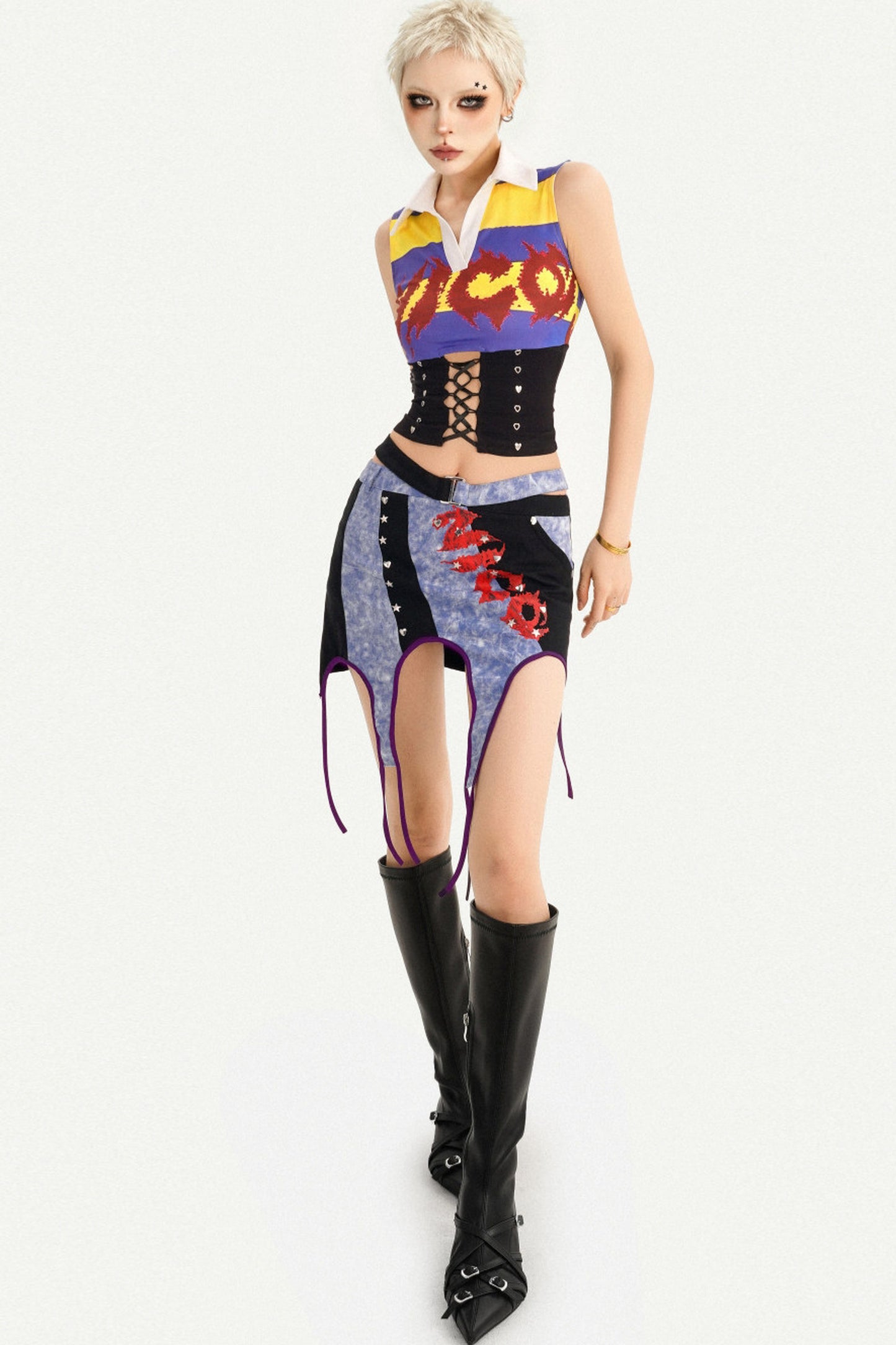 Asymmetrical Plaid Patchwork Skirt