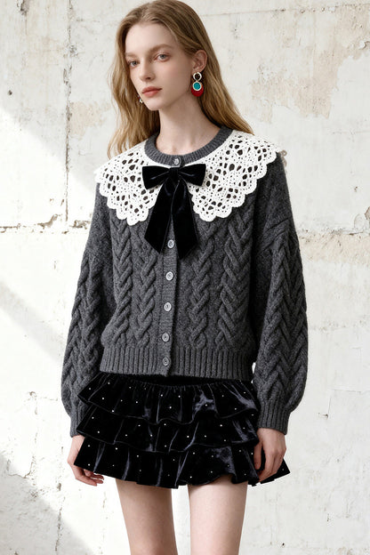 Lace Cardigan Tiered Skirt Set-Up