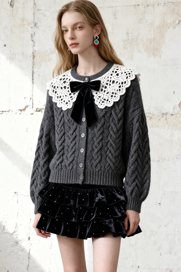 Lace Cardigan Tiered Skirt Set-Up