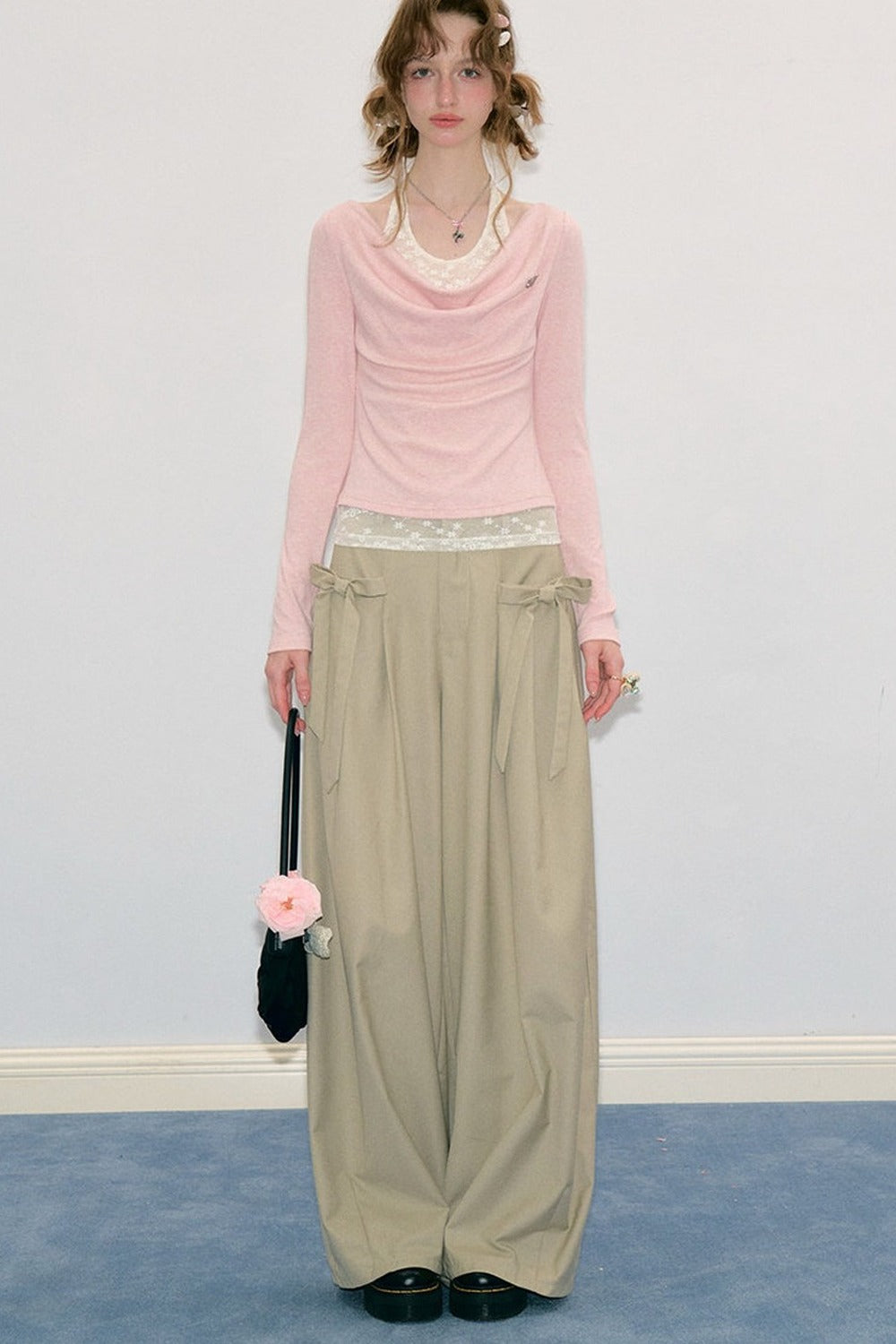 Pantalon abricot lacté à nœud