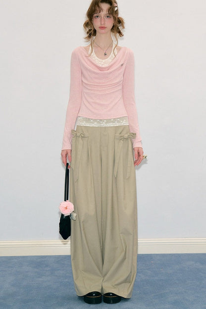 Pantalon abricot lacté à nœud